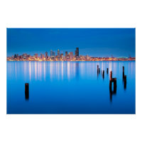 Vista en horario azul del centro de Seattle