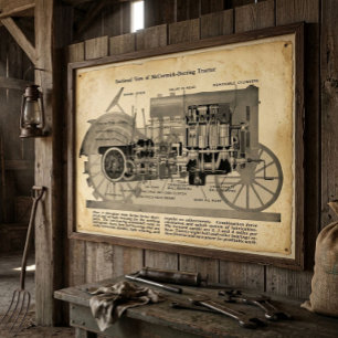 Póster Vista en sección vintage de 1913 de un tractor