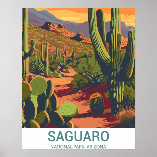 Póster Vista escénica de Retro Saguaro (Frente)