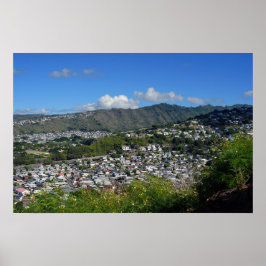 Póster Vista escénica de un barrio honolulu Hawaii