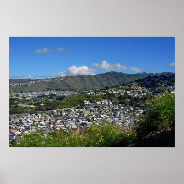 Póster Vista escénica de un barrio honolulu Hawaii (Frente)