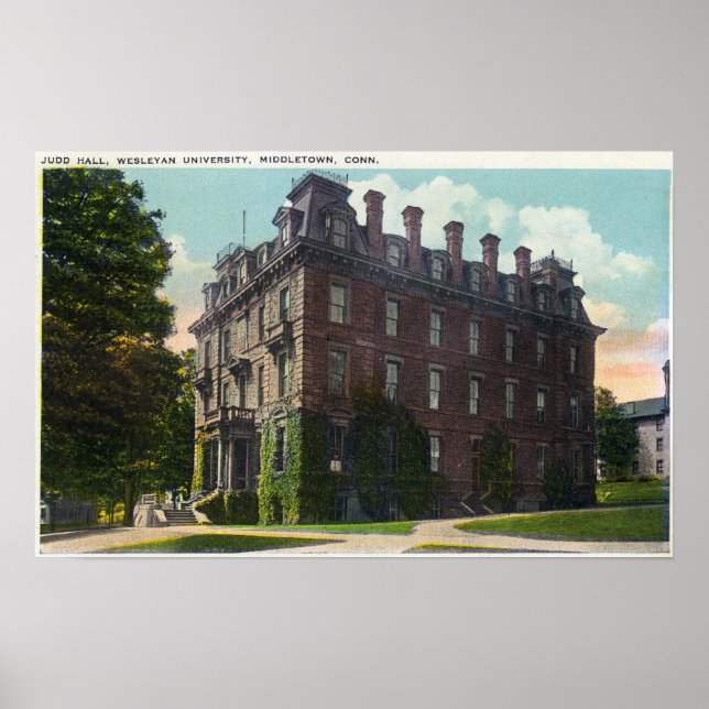 Póster Vista exterior de Judd Hall, Universidad Wesleyan (Frente)