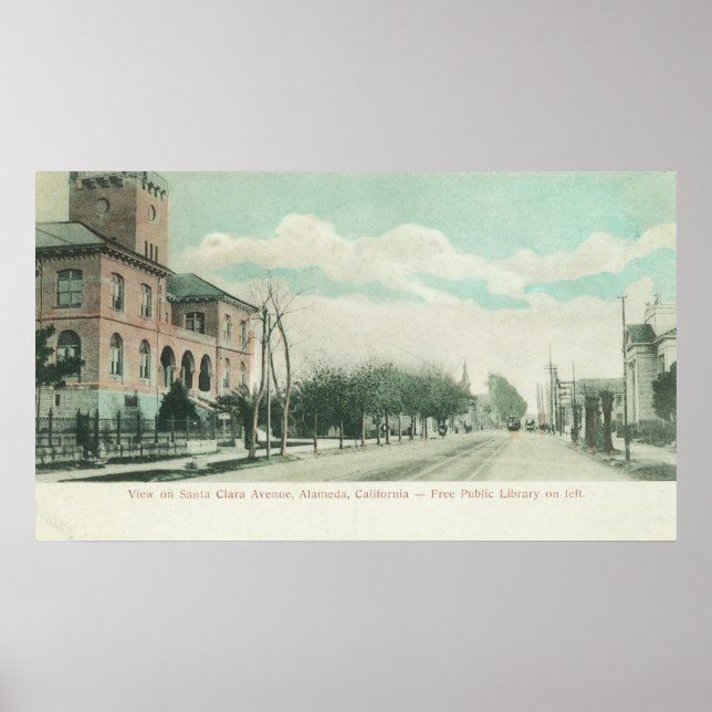 Póster Vista exterior de la biblioteca pública en Santa C (Frente)