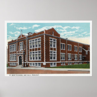 Póster Vista exterior de la escuela y salón de Santa Marí