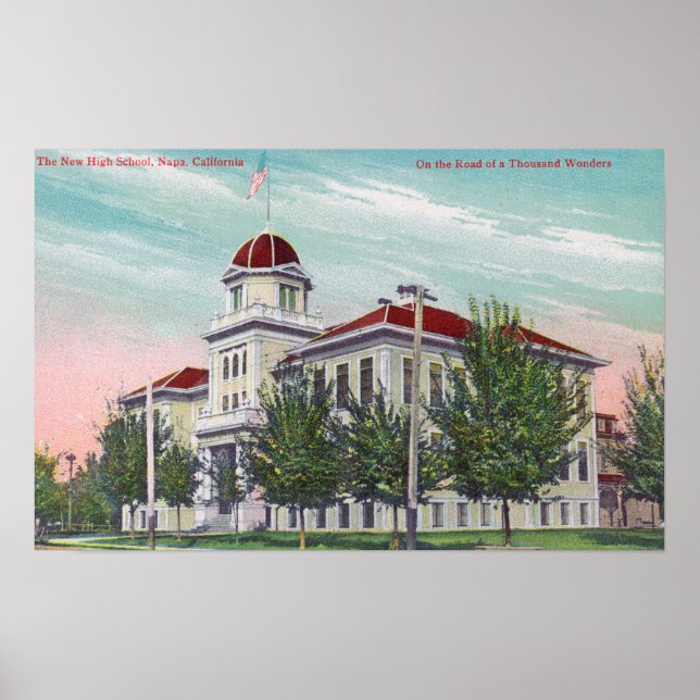 Póster Vista exterior de la nueva escuela secundaria Napa (Frente)