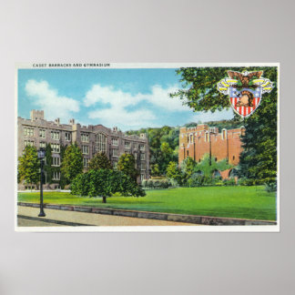 Póster Vista exterior de las barracas de cadetes y el gim