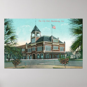 Póster Vista exterior del ayuntamiento de Healdsburg, CA