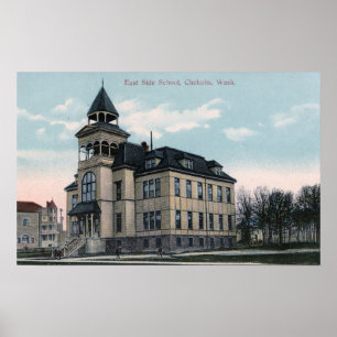 Póster Vista exterior del edificio de la escuela de la