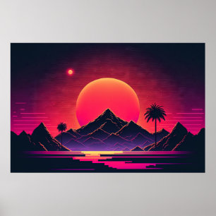 Póster Vista galáctica: Oasis de la montaña Neon