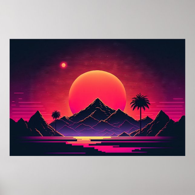 Póster Vista galáctica: Oasis de la montaña Neon (Frente)