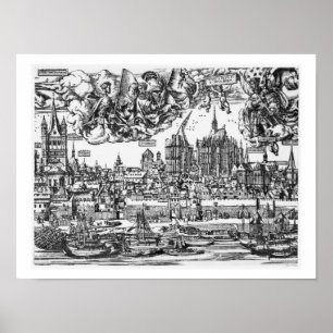 Póster Vista general de Colonia, 1531 (grabado) (pho de