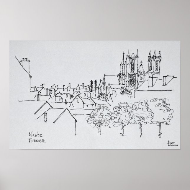 Póster Vista general de la ciudad | Nantes, Francia (Frente)