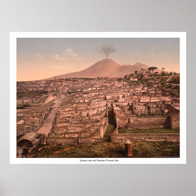 Póster Vista general y Vesubio, Pompeya (Italia) (Frente)