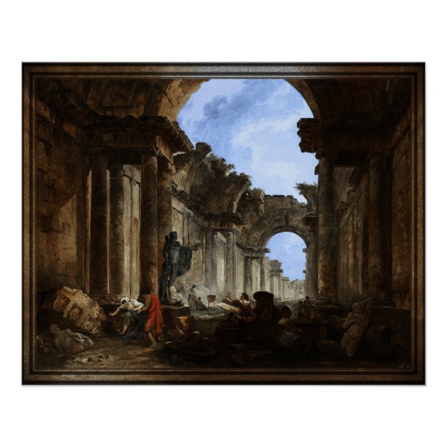 Póster Vista imaginaria de la Gran Galería del Louvre (Anverso)