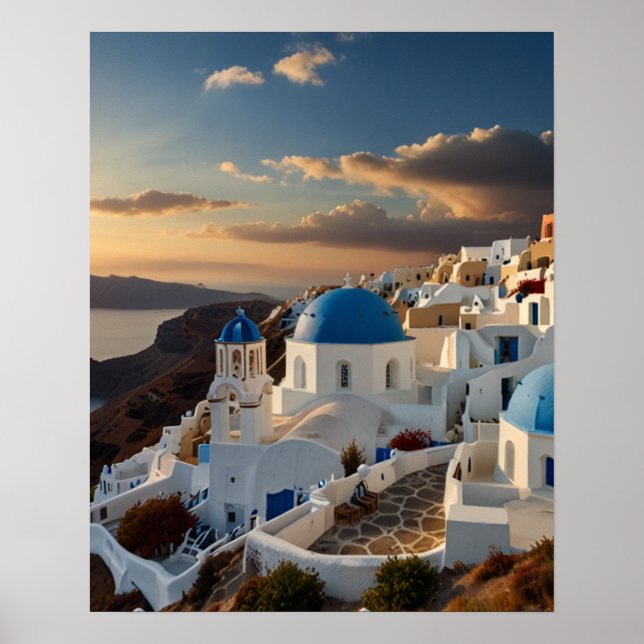 Póster Vista impresionante de Santorini (Frente)