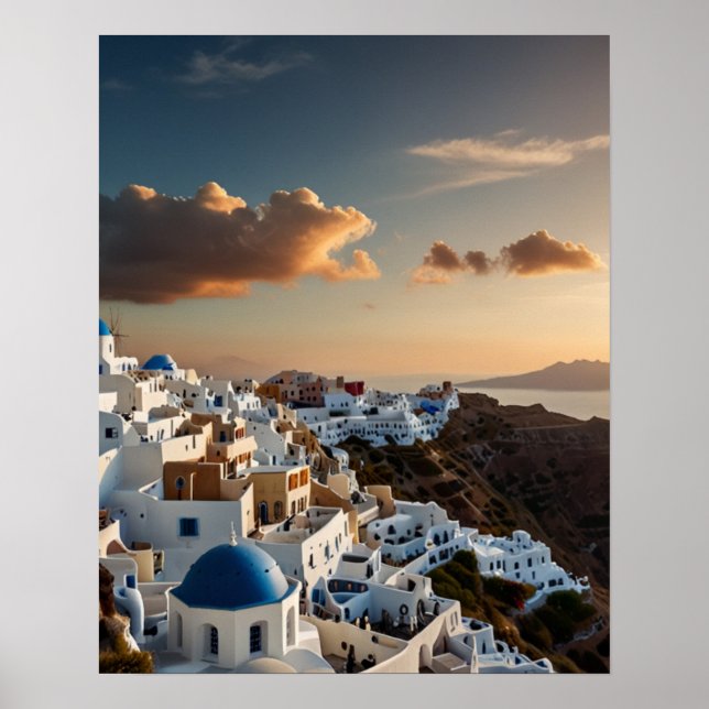 Póster Vista impresionante de Santorini (Frente)