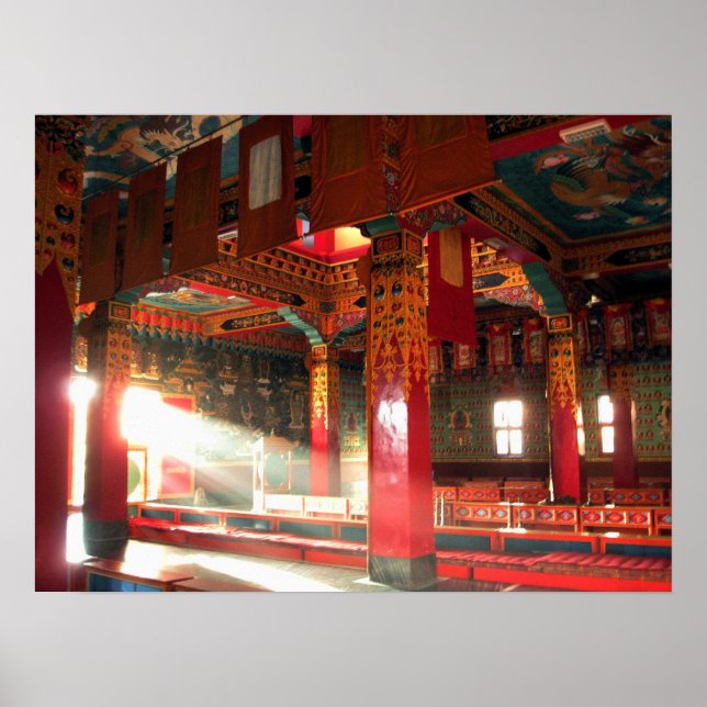 Póster Vista interior de monasterio budista tibetano (Frente)