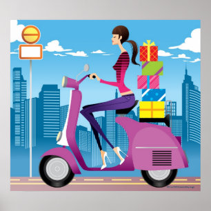 Póster Vista lateral de la mujer con los regalos en la