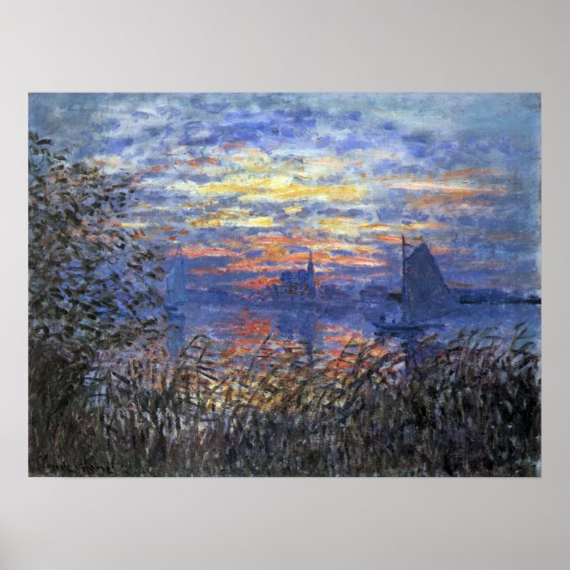 Póster Vista marina con una puesta de sol de Claude Monet (Frente)