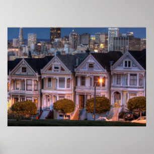 Póster Vista nocturna de casas 'painted ladies'