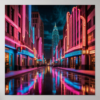 Póster Vista nocturna de City Street