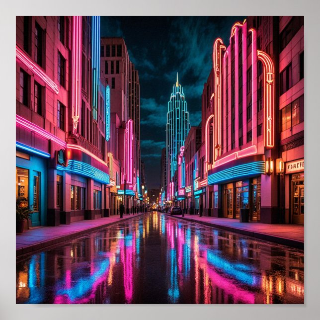 Póster Vista nocturna de City Street (Frente)