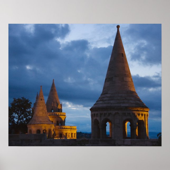Póster Vista nocturna del Bastión del Pescador, Castillo  (Frente)