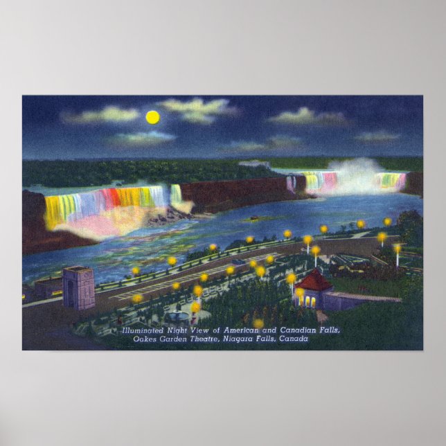 Póster Vista nocturna del Teatro Oakes Garden y (Frente)