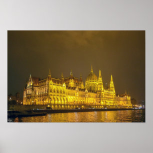 Póster Vista nocturna, Parlamento húngaro, Budapest Hungr