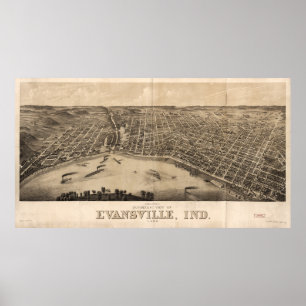 Póster Vista panorámica de Evansville, Indiana (1880)
