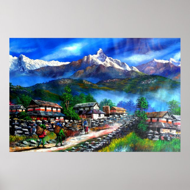 Póster Vista Panorámica De La Montaña Everest Nepal (Frente)