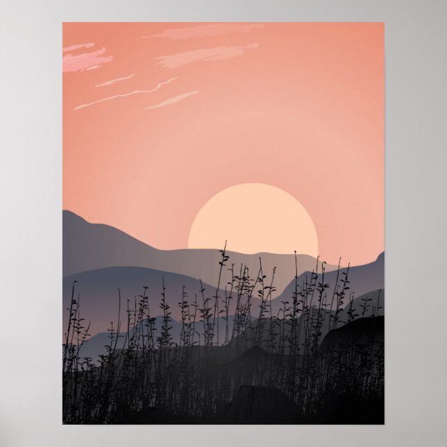 Póster Vista panorámica de la puesta de sol en un paisaje (Frente)