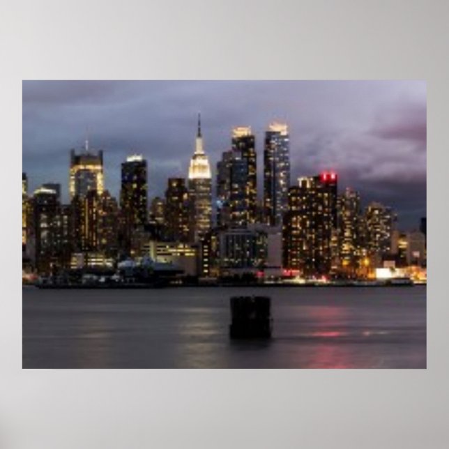 Póster Vista panorámica de Manhattan por la noche (Frente)