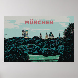 Póster Vista panorámica de Múnich desde el campo