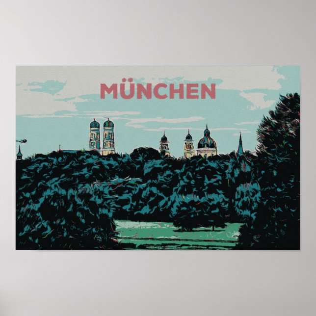 Póster Vista panorámica de Múnich desde el campo (Frente)