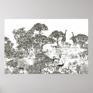Póster Vista panorámica de Safari dibujada a mano mural, 