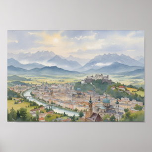 Póster Vista panorámica de Salzburgo Austria