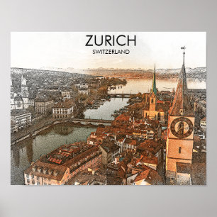 Póster Vista panorámica de Zurich Suiza