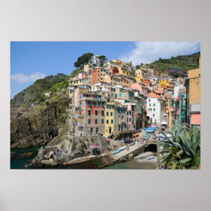 Póster Vista panorámica del área del pueblo de Riomaggior