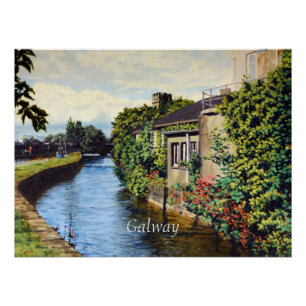 Póster Vista panorámica del canal de la ciudad de Galway 