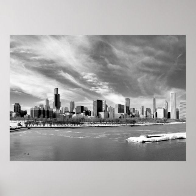 Póster Vista panorámica del horizonte de Chicago en invie (Frente)