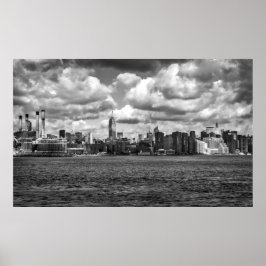 Póster Vista panorámica del Manhattan blanco y negro