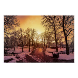 Póster Vista panorámica del parque de nieve durante la pu