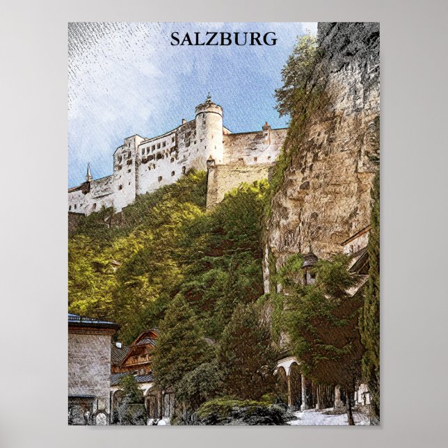 Póster Vista panorámica del Viaje de Salzburgo Austria (Frente)