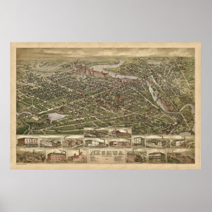 Póster Vista panorámica Nashua NH birdseye 1883