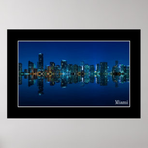 Póster Vista panorámica nocturna de Miami - Poster