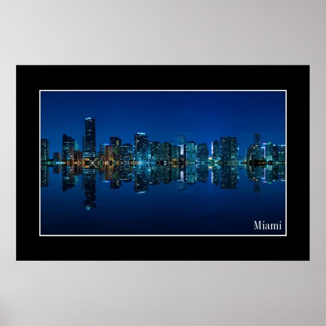 Póster Vista panorámica nocturna de Miami - Poster (Frente)