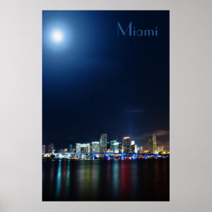 Póster Vista panorámica nocturna de Miami - Poster