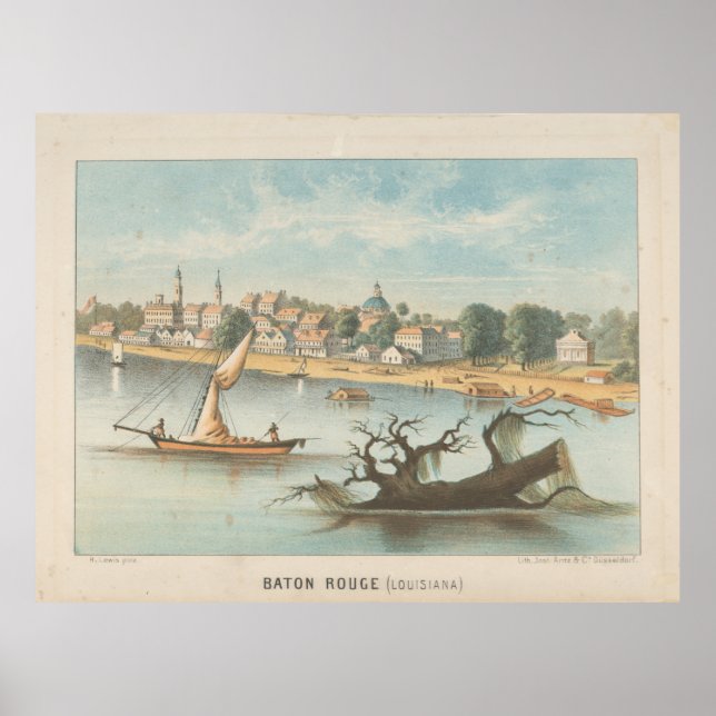 Póster Vista pintoresca del Baton Rouge LA (1854) (Frente)