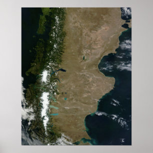 Póster Vista por satélite de la región de la Patagonia